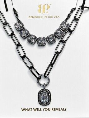 NWT Bomb Party "We Love a Queen Moment" CZ Layered Necklace Hematite Plating